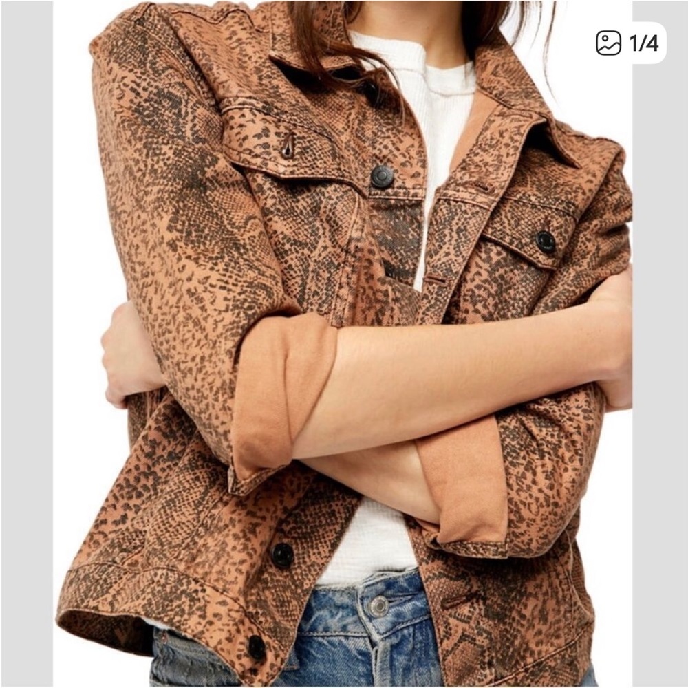NWT Free People Snake Print Trucker Jacket